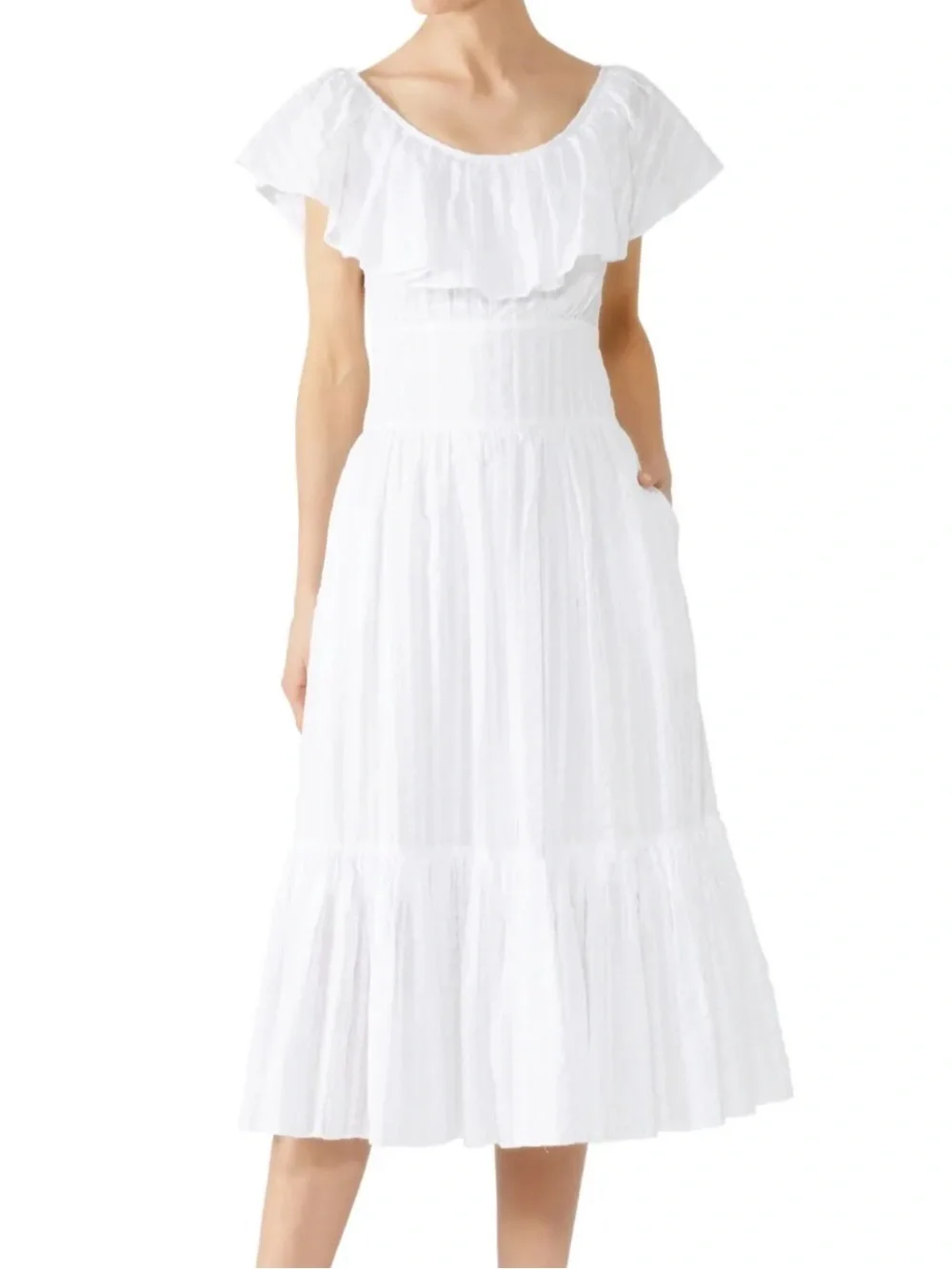 Tory Burch Striped Seersucker Dress White Size 8